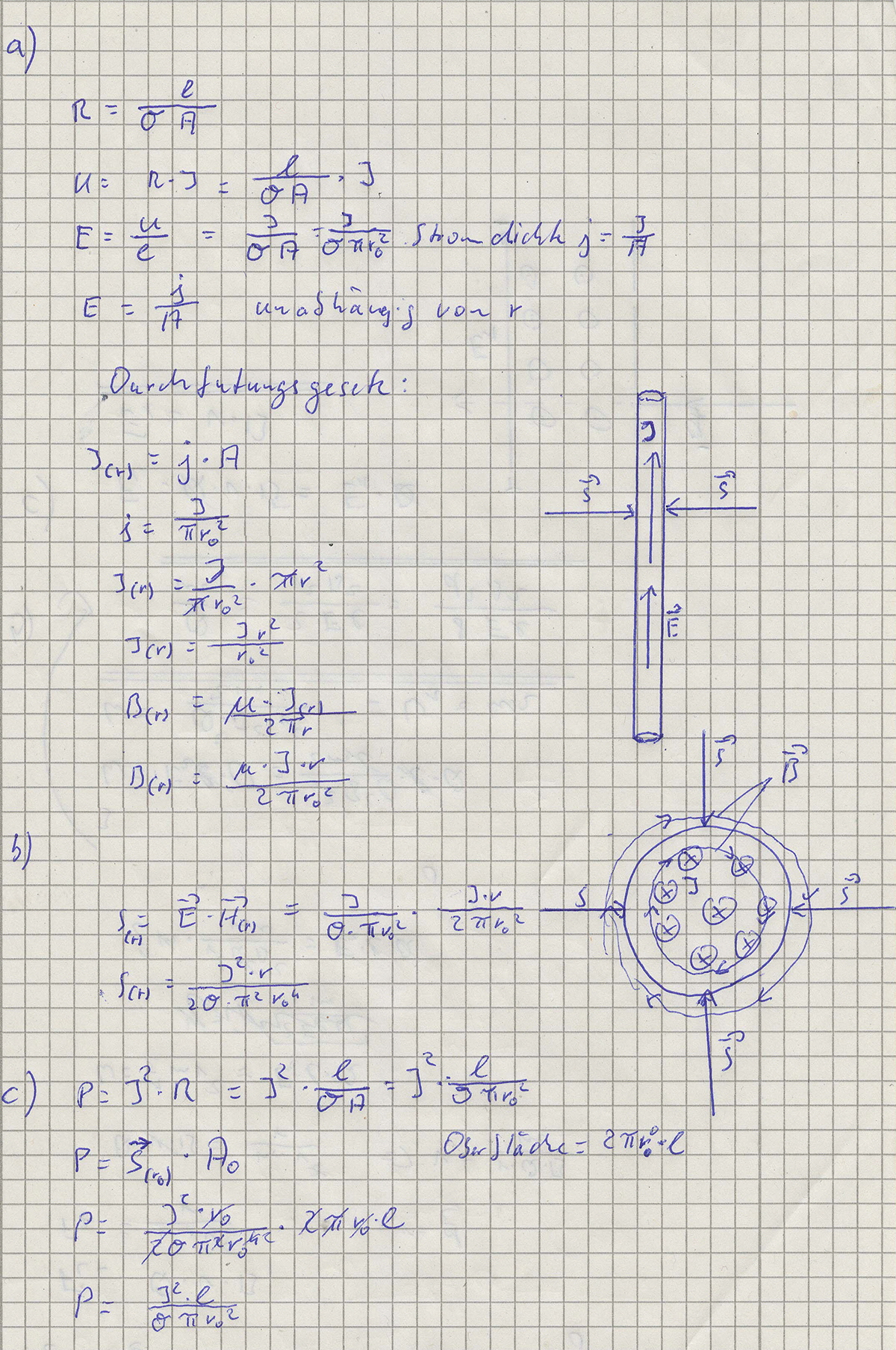 E-Feld, B-Feld, Pointingvektor eines Drahtes1_L�sung